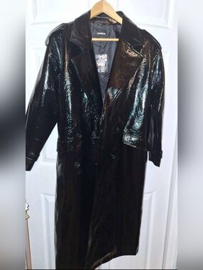 Express Women's Black Patent Long Trench Coat